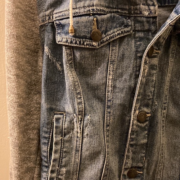 FREE PEOPLE Knit Sweatshirt Hooded Denim Jacket - Picture 8 of 12